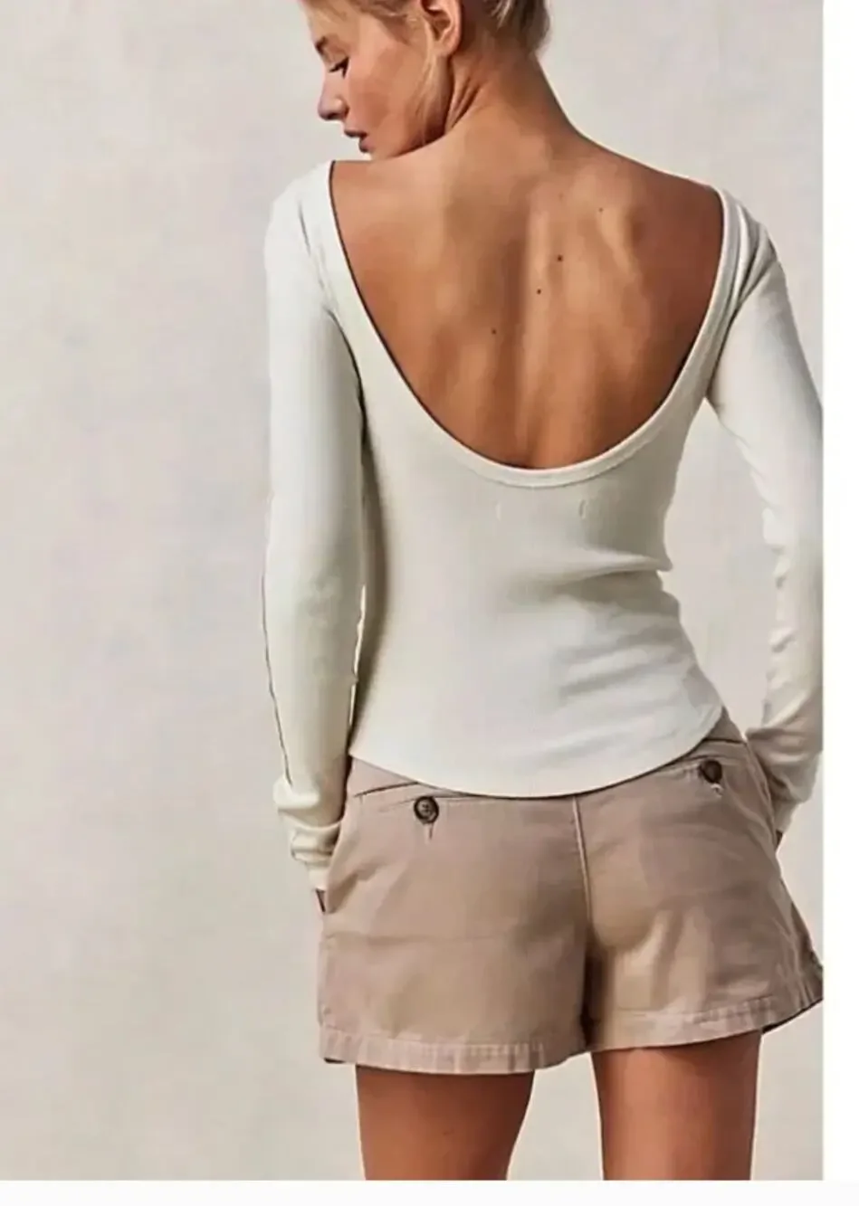 NEW Free People We The Free Unapologetic Long Sleeve Ribbed Tee Ivory White XS